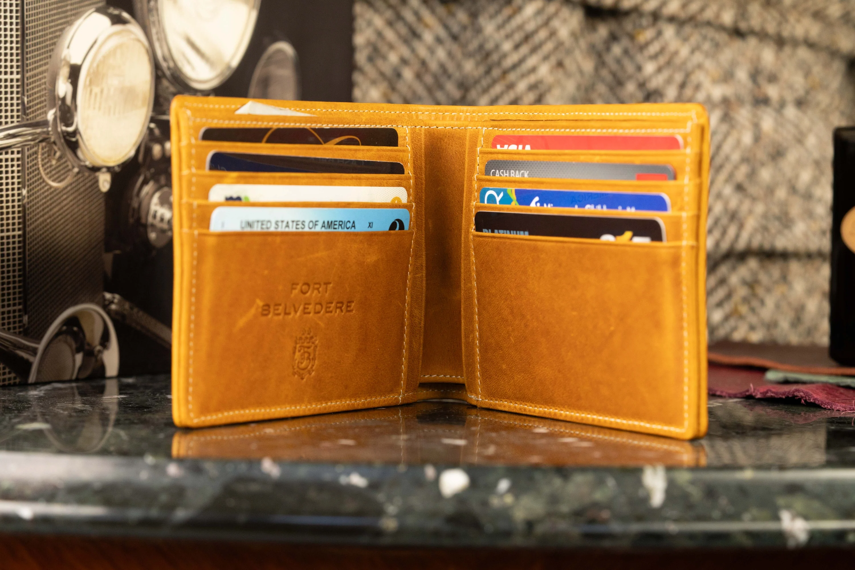 Le Grand 10 Card Vintage Gold Full-Grain Leather Wallet - Image 12