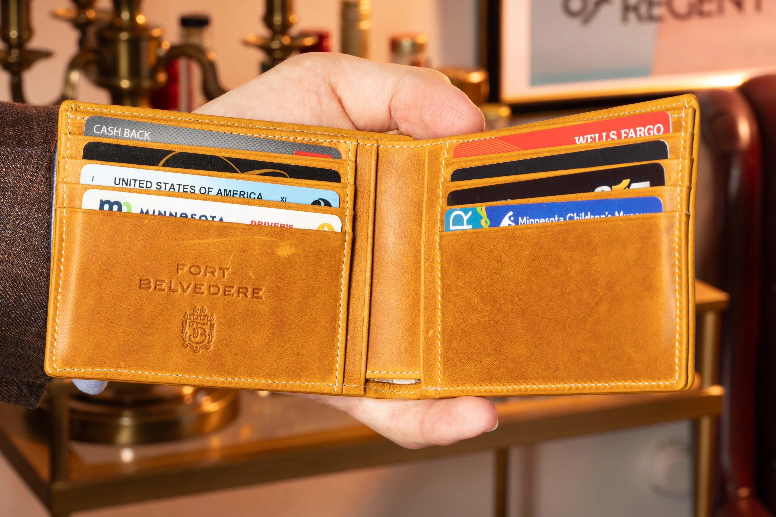 Le Grand 10 Card Vintage Gold Full-Grain Leather Wallet - Image 13
