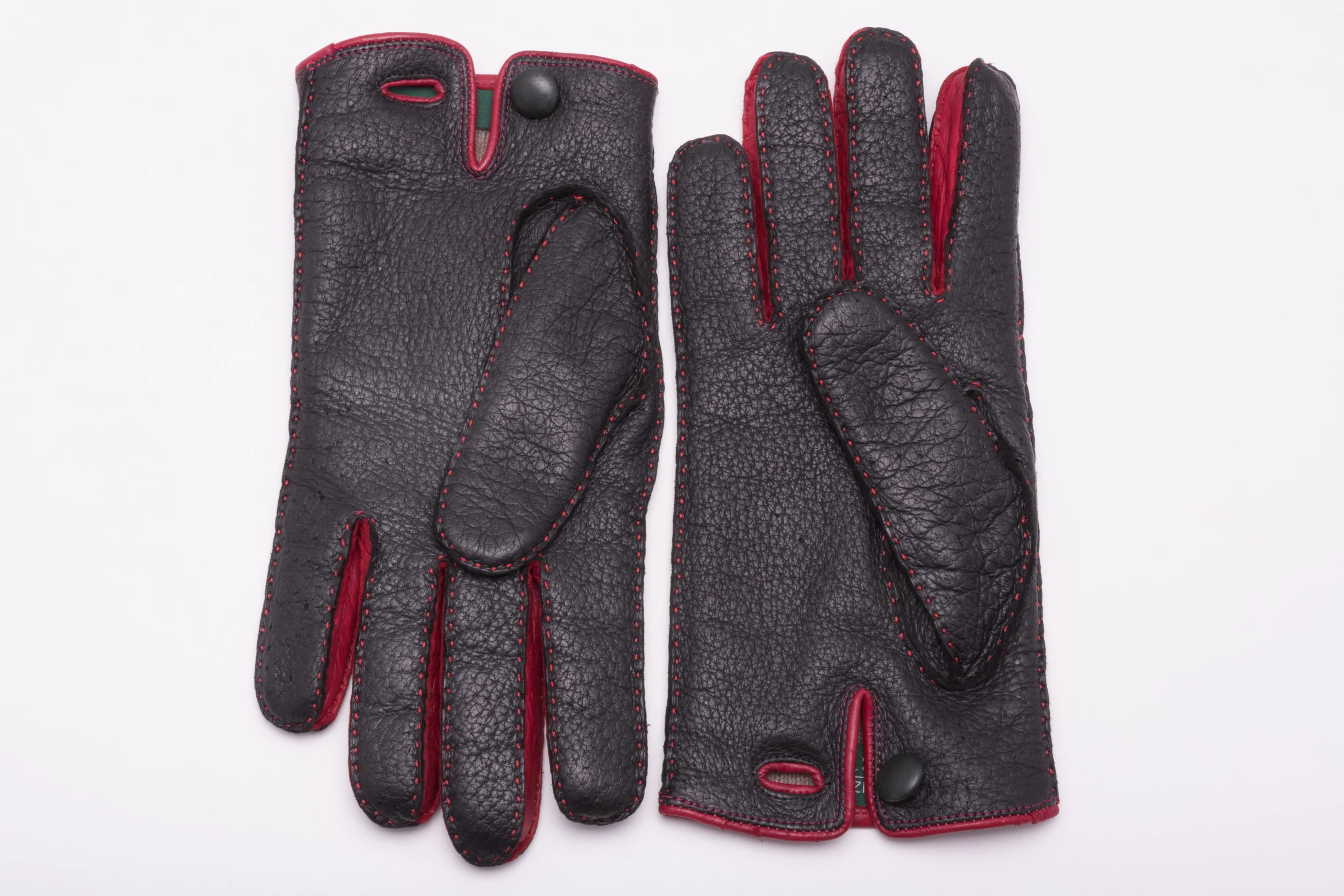 Black & Red Cashmere Lined Peccary Gloves - Image 3