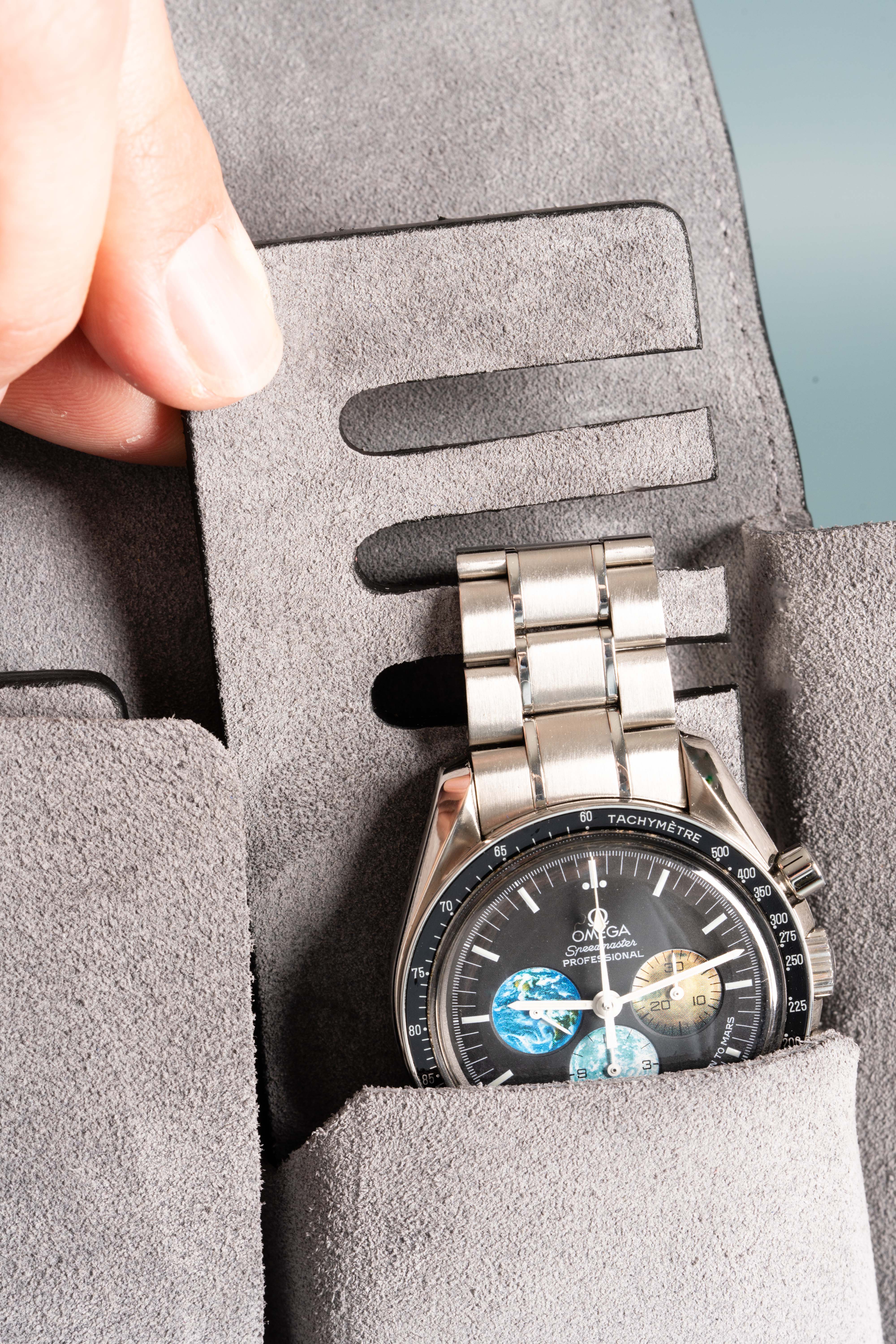 3-Watch Black Togo & Gray Suede Leather Watch Case - Image 17