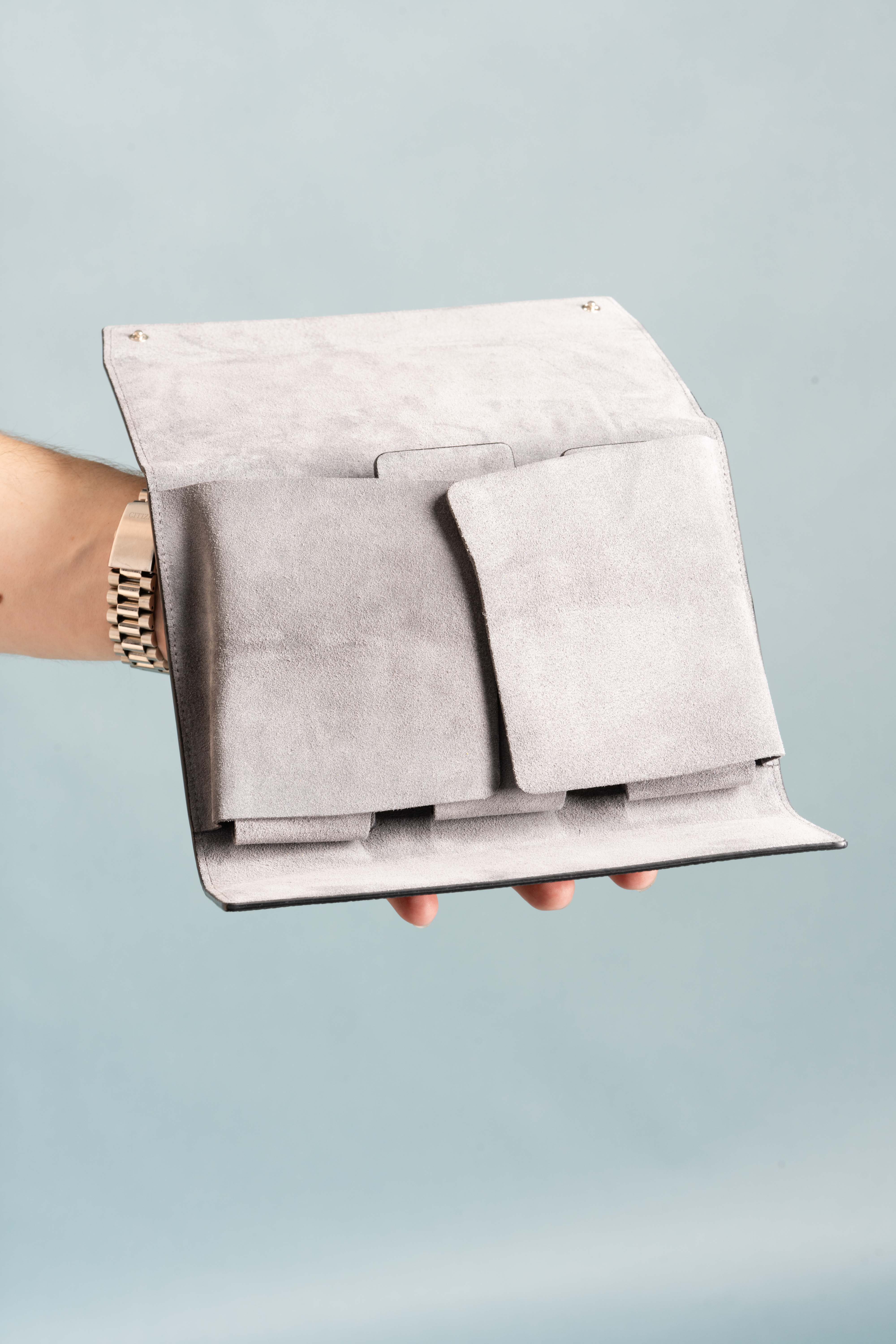 3-Watch Black Togo & Gray Suede Leather Watch Case - Image 25