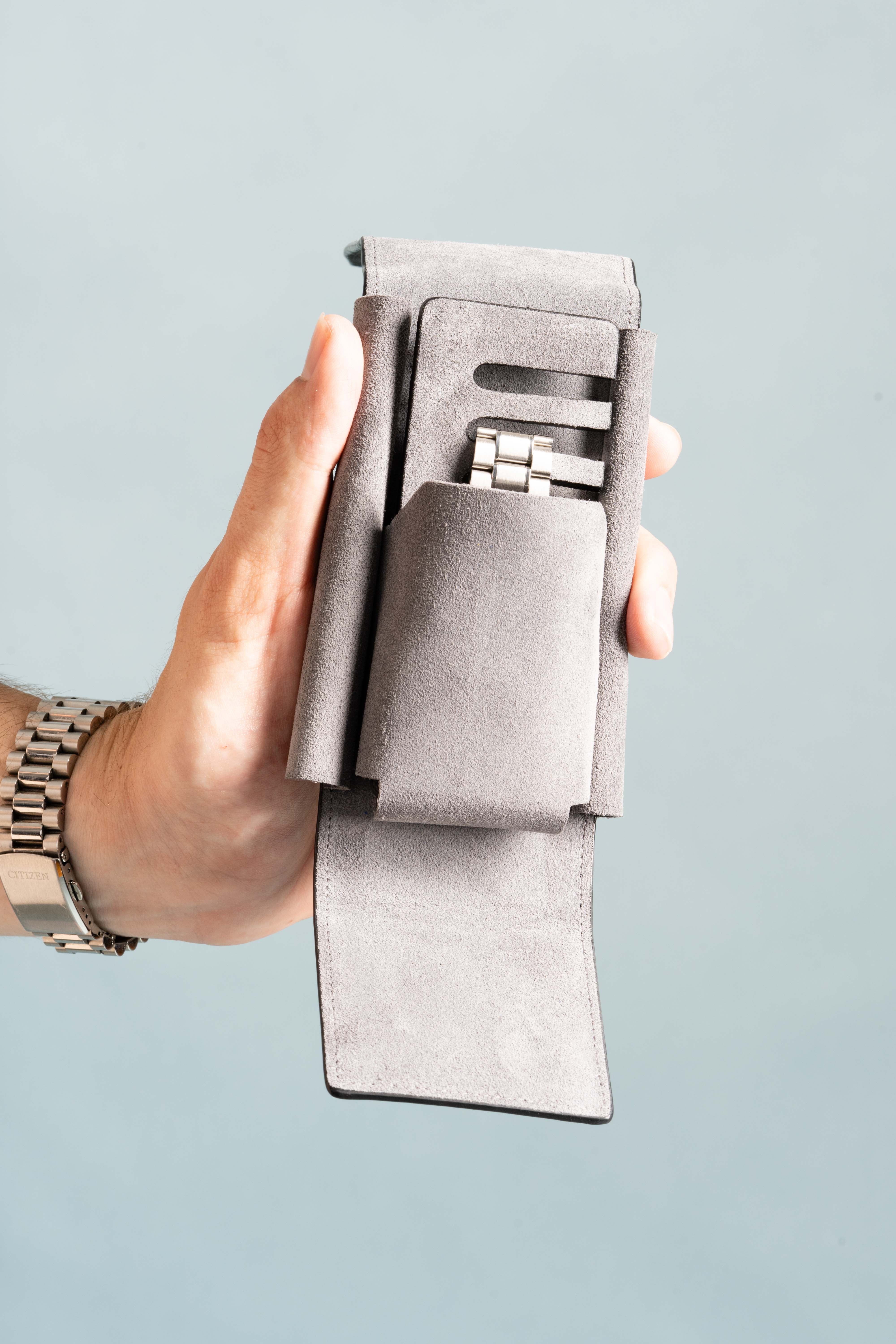 3-Watch Black Togo & Gray Suede Leather Watch Case - Image 9