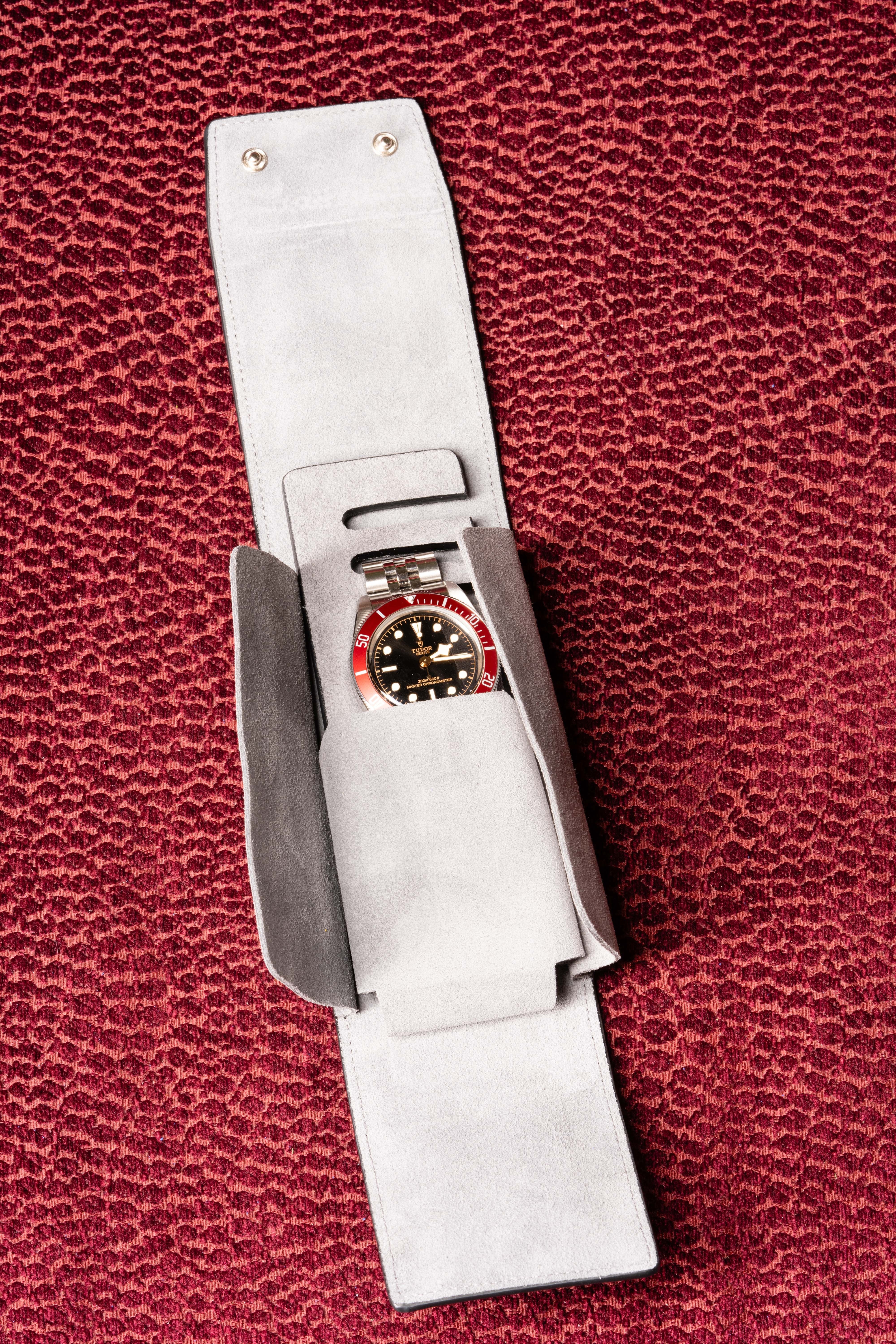 Black Togo & Gray Suede Leather Watch Case - Image 5