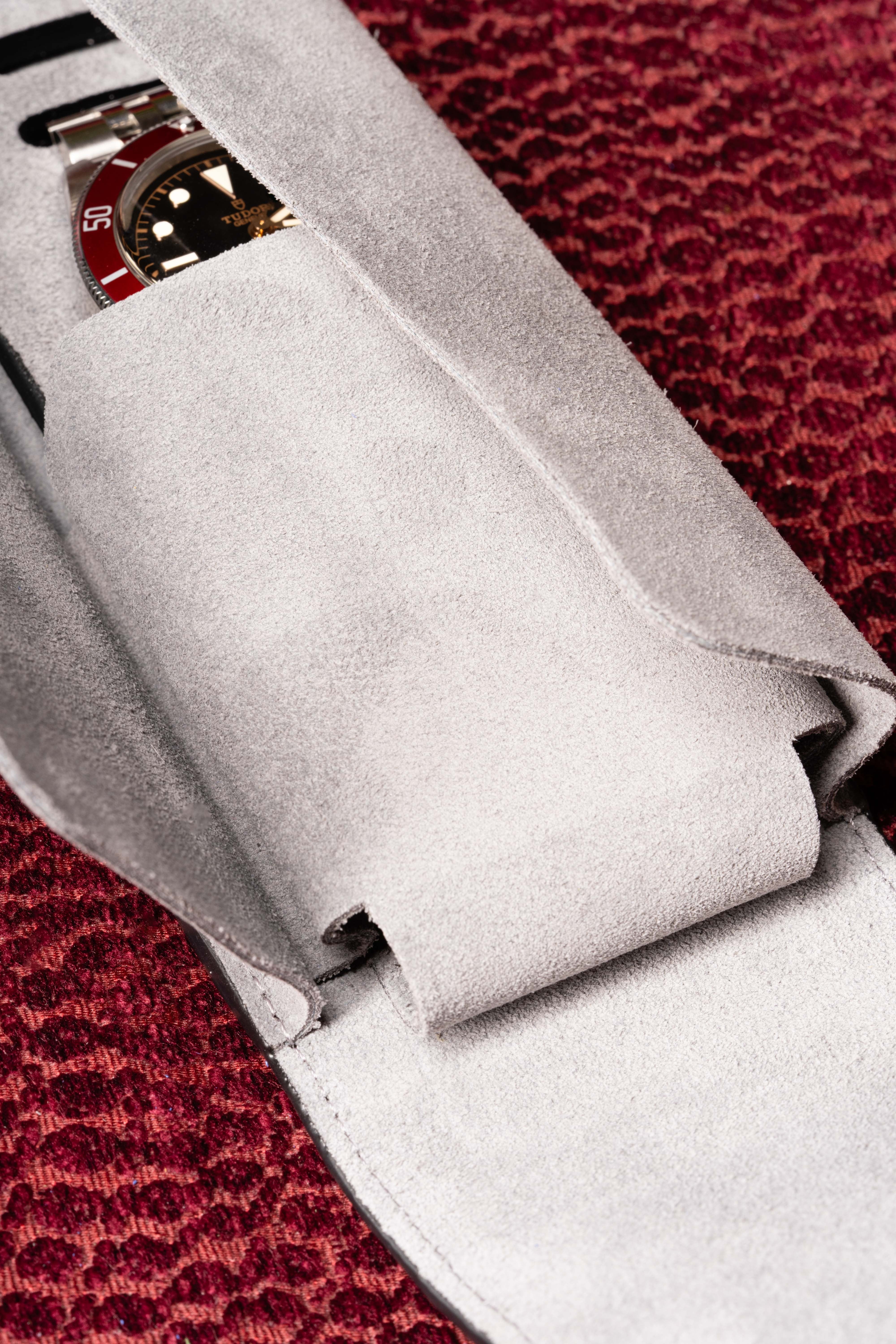 Black Togo & Gray Suede Leather Watch Case - Image 6