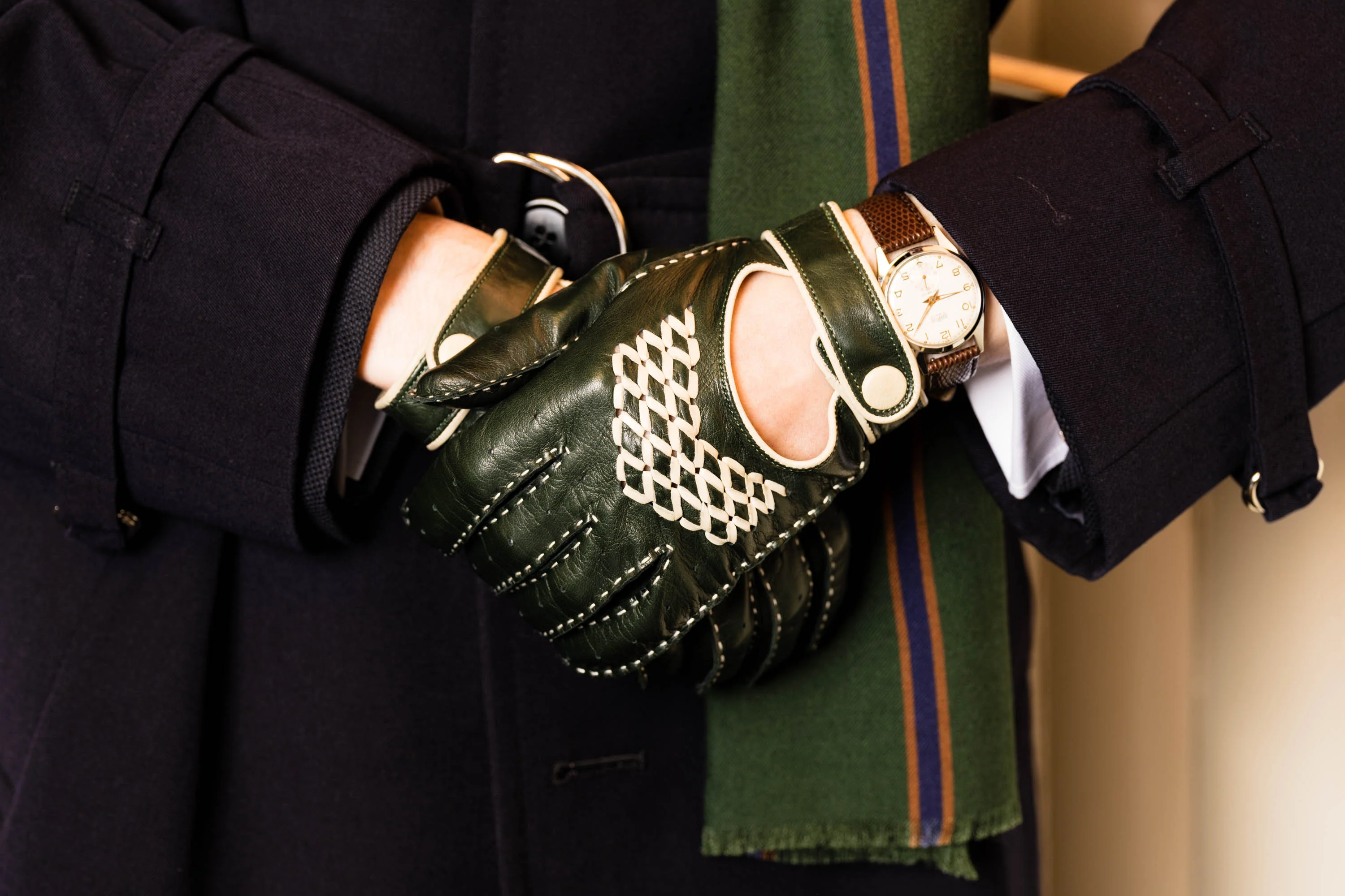 Racing Green & Cream Leather Driving Gloves - Image 12
