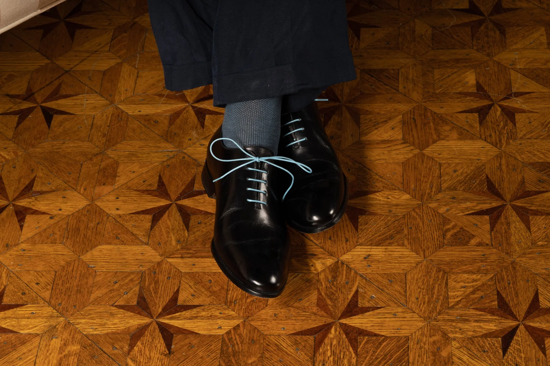 Round Light Blue Waxed Cotton Bootlaces - Image 20