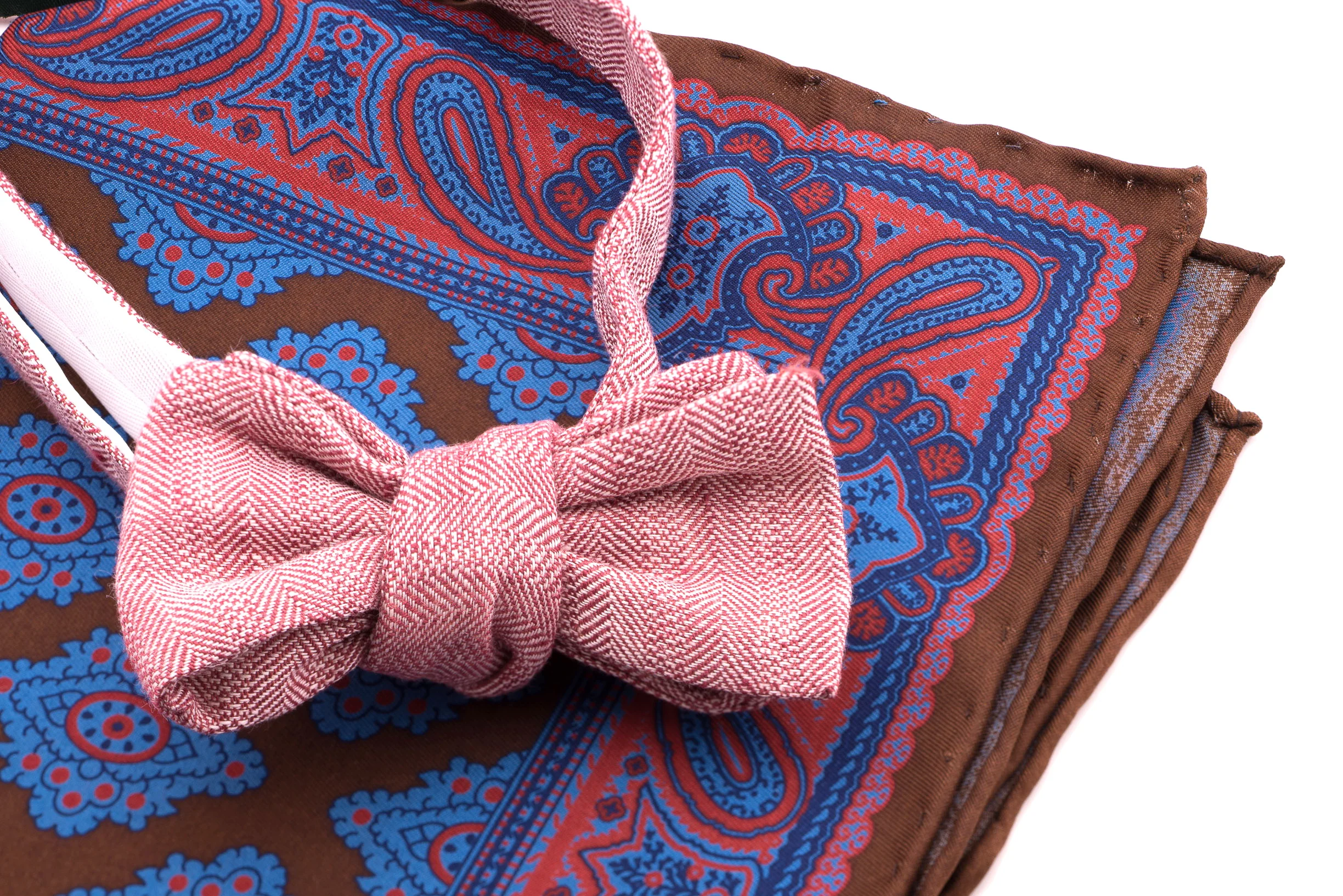 Brown Diamond & Paisley Madder Silk Pocket Square - Image 5