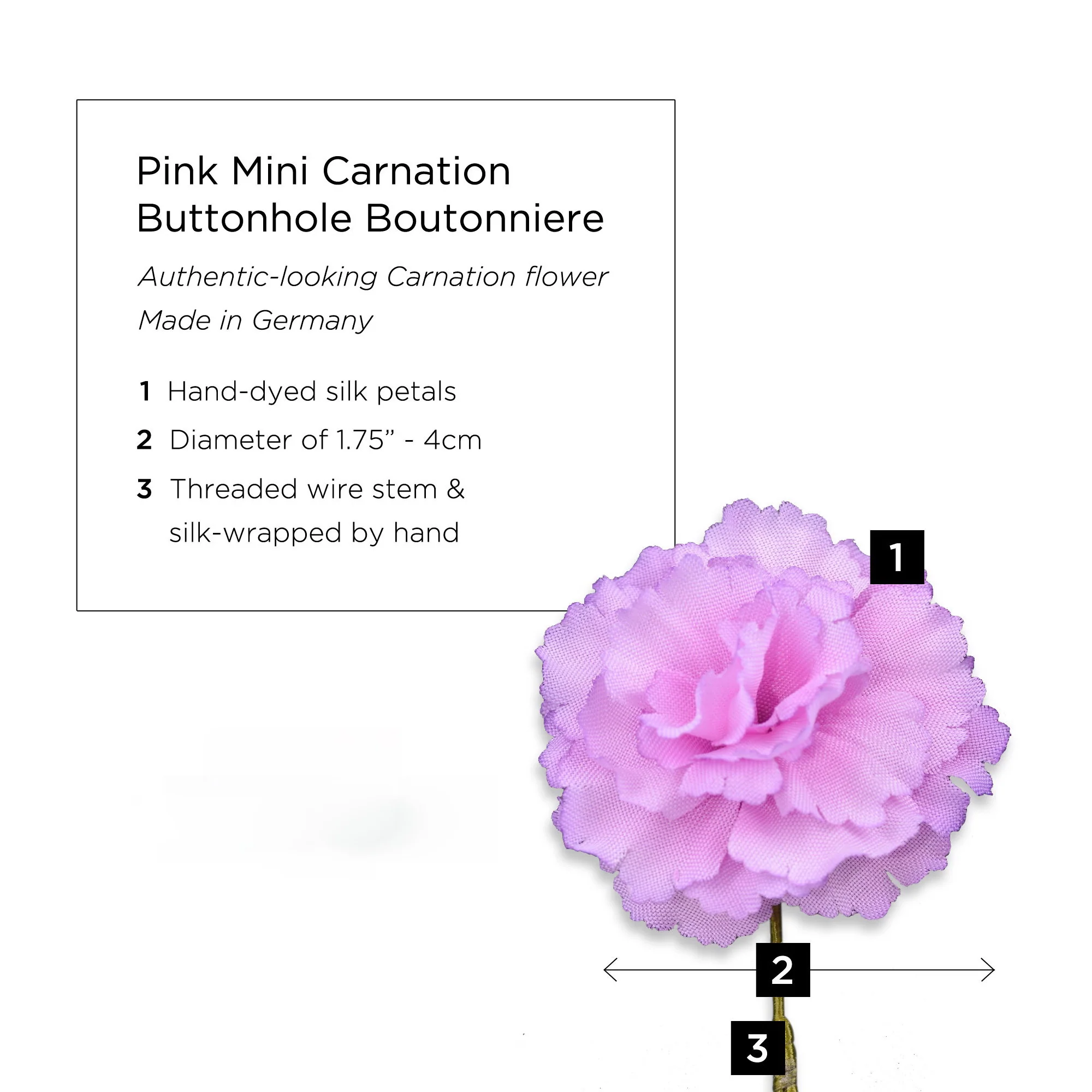 Mini Pink Carnation Silk Boutonnière Flower - Image 3
