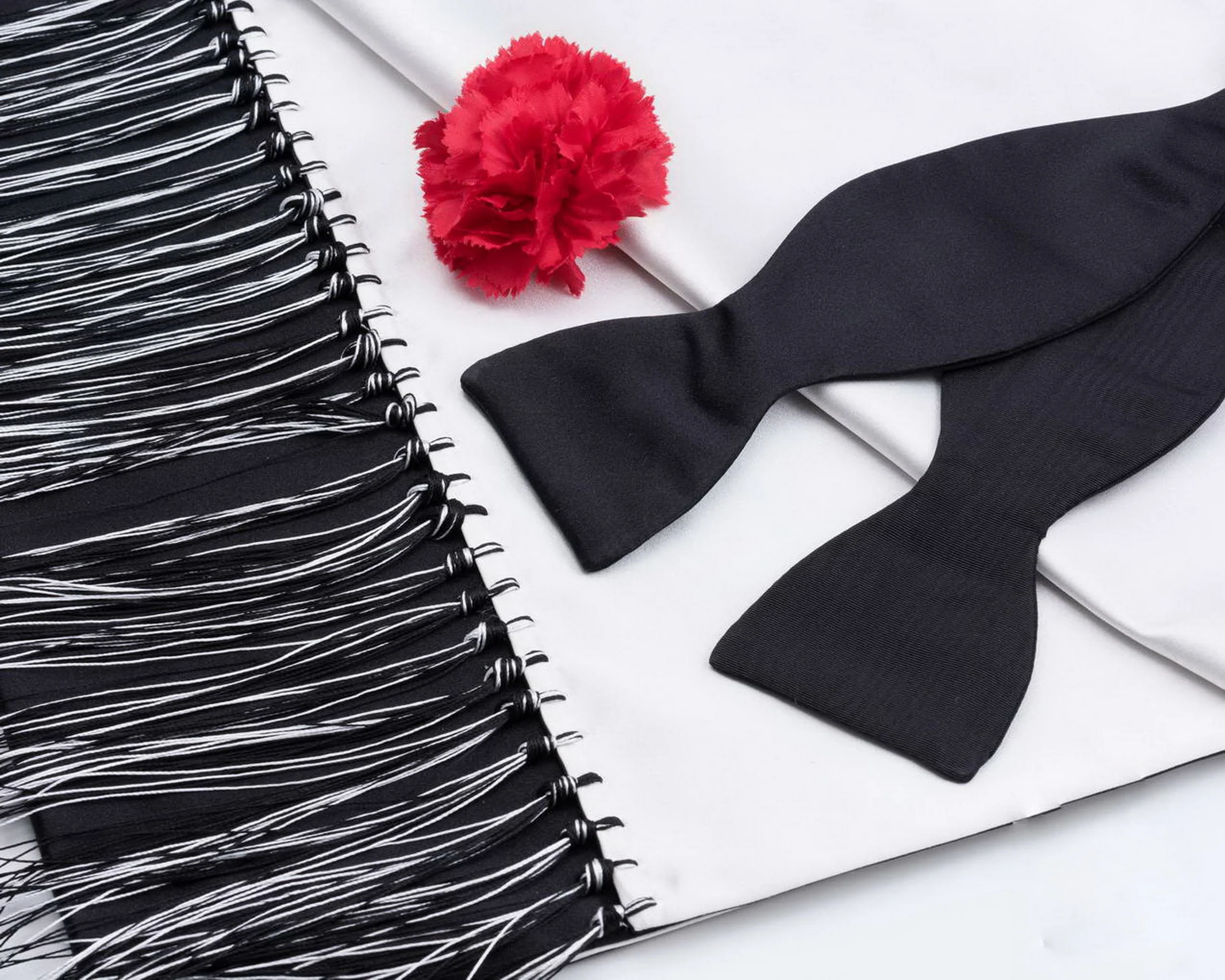 Black Single End Silk Moiré Bow Tie - Image 7