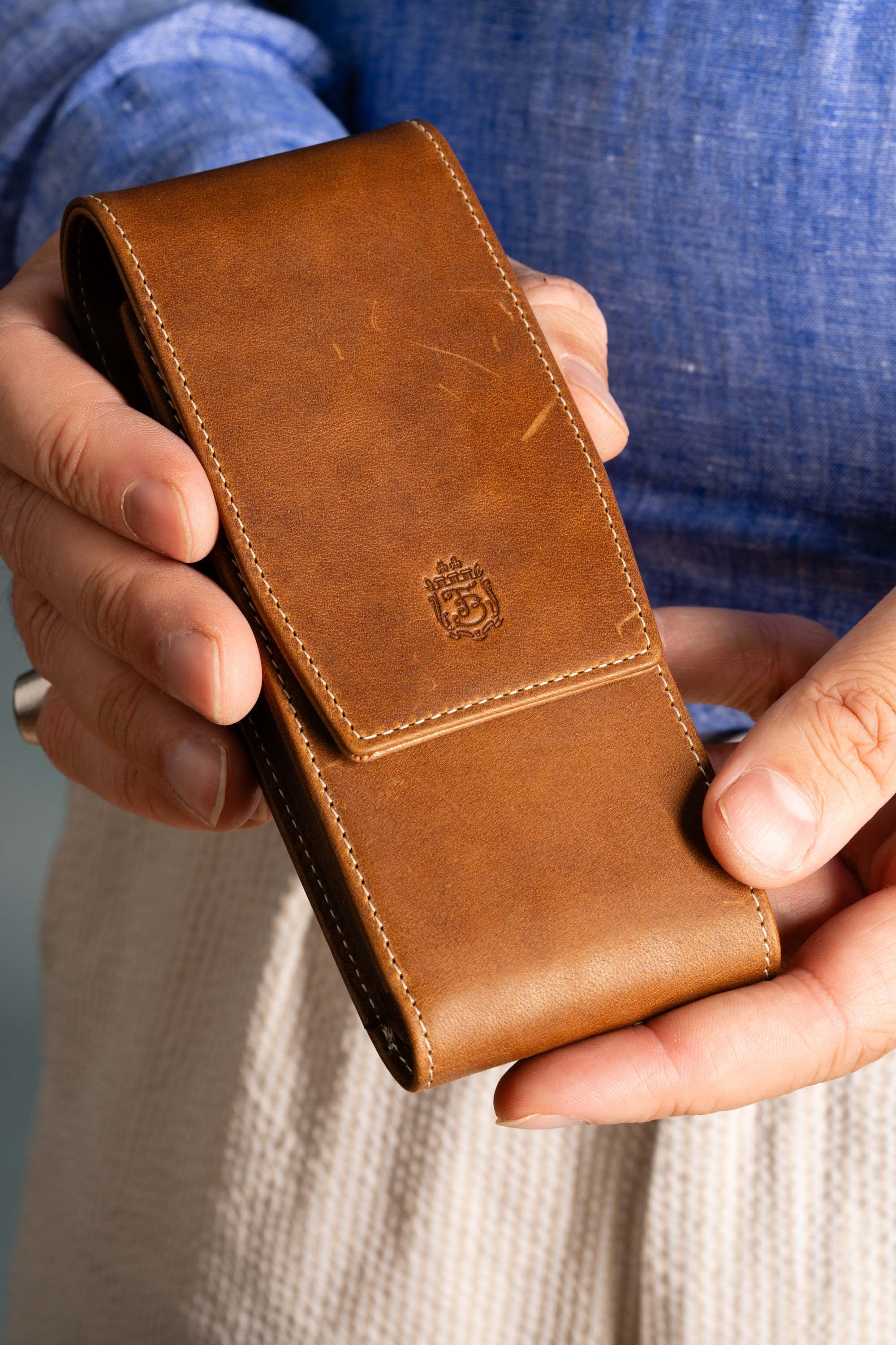 Saddle Brown Montecristo Full-Grain Leather Pen Case - Image 12