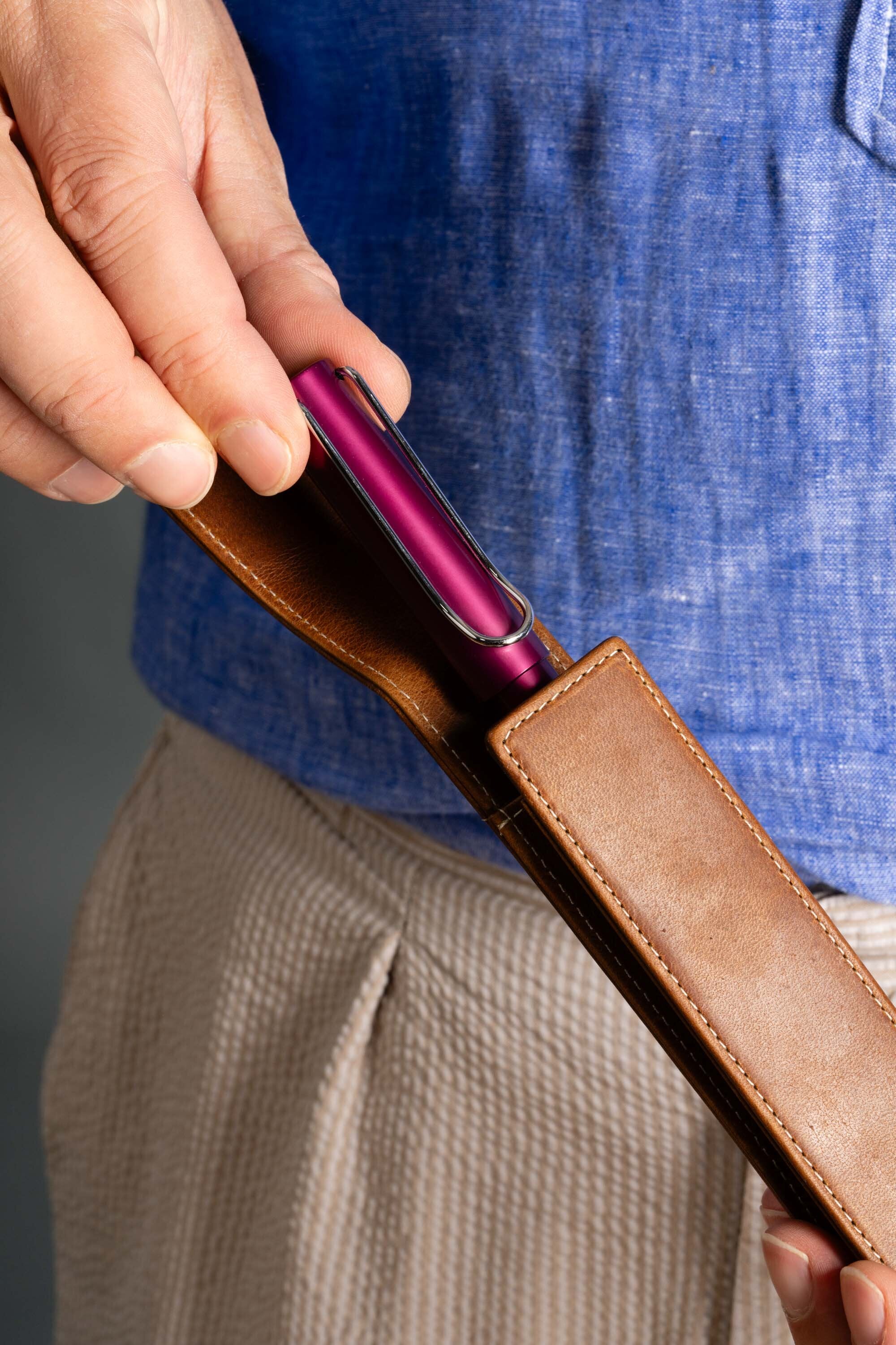 Saddle Brown Montecristo Full-Grain Leather Pen Case - Image 9