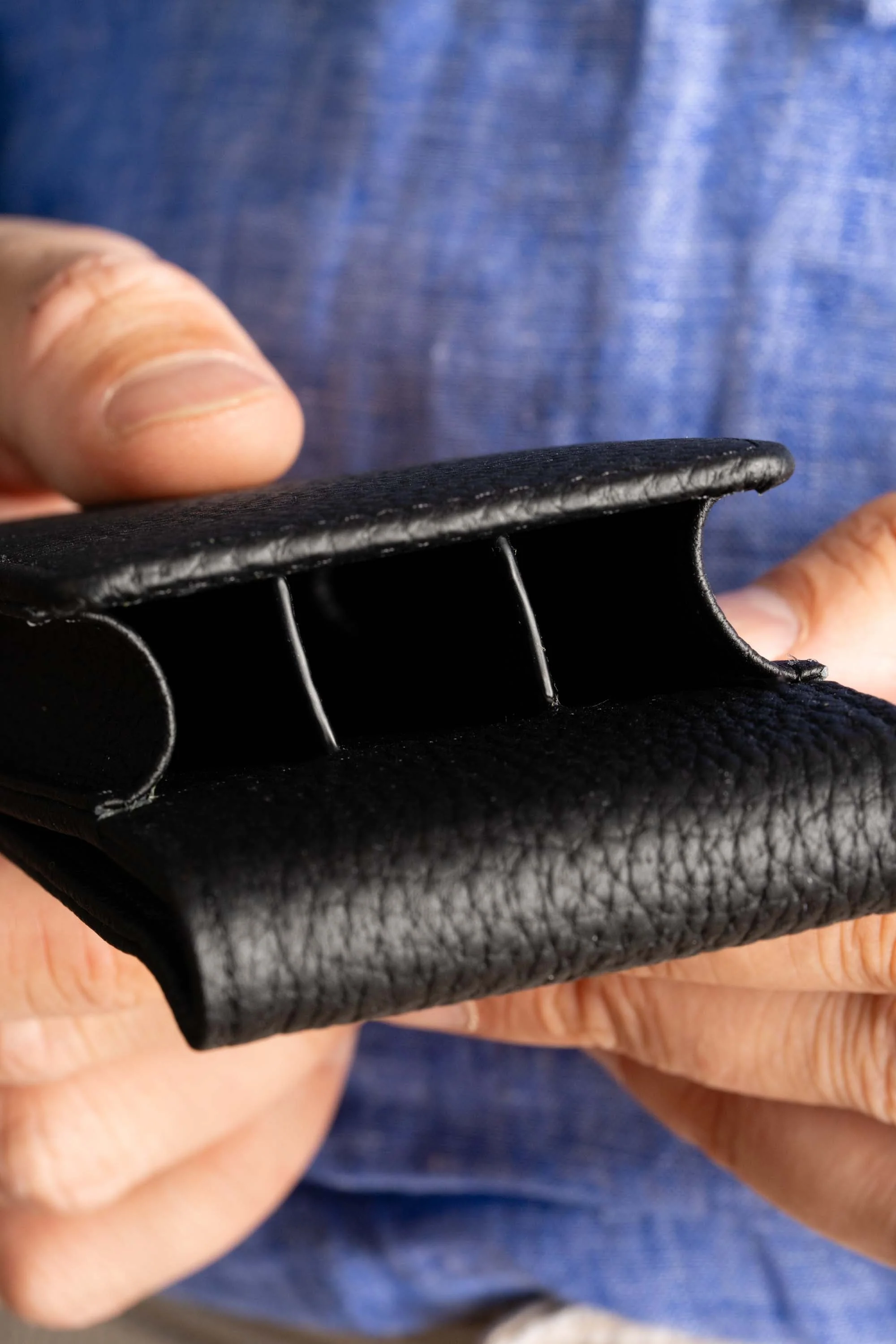 3-Pen Black Full-Grain Calf Togo Leather Pen Case - Image 6
