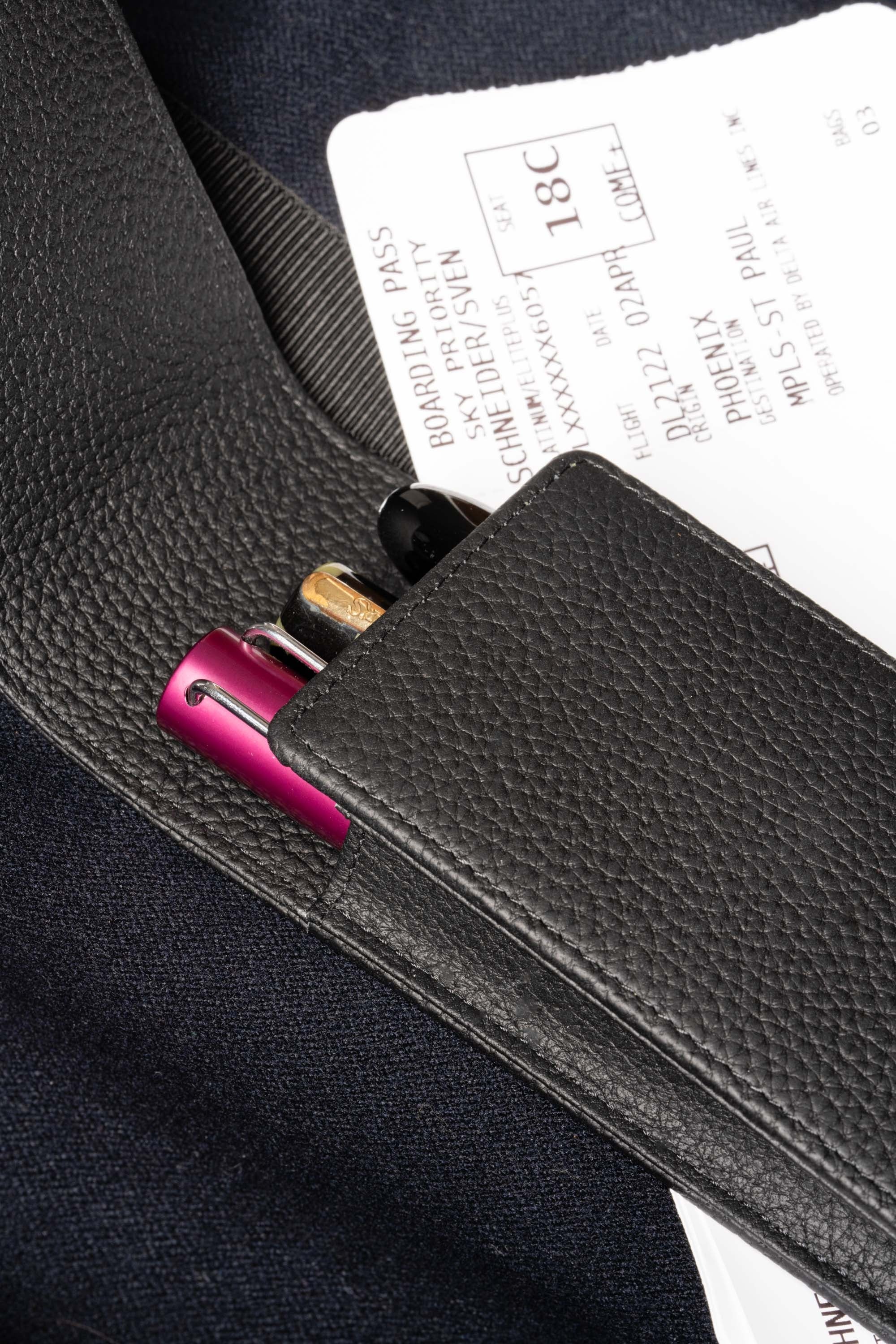 3-Pen Black Full-Grain Calf Togo Leather Pen Case - Image 9