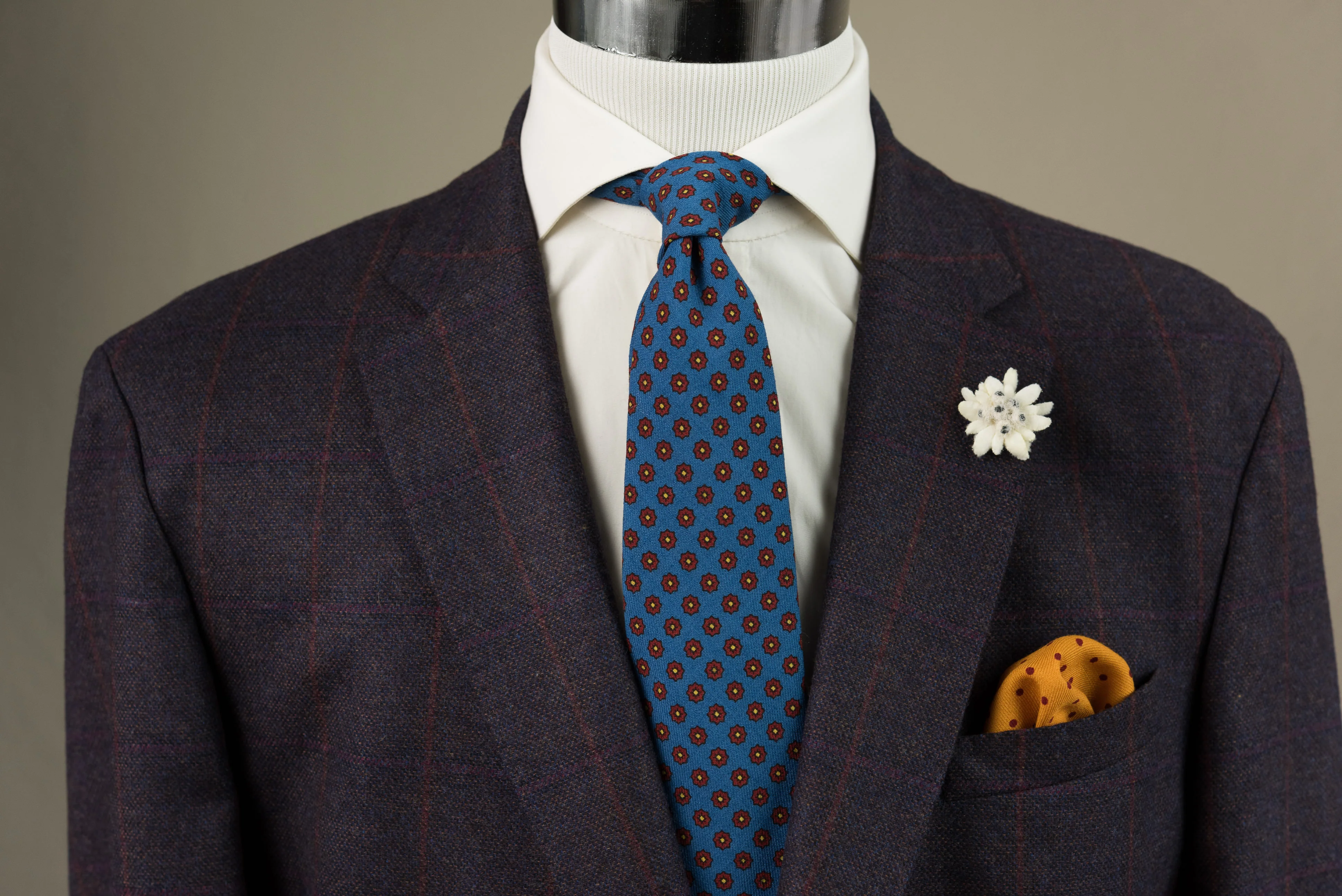 Mohair Blue Geometric Wool Challis Tie - Image 10