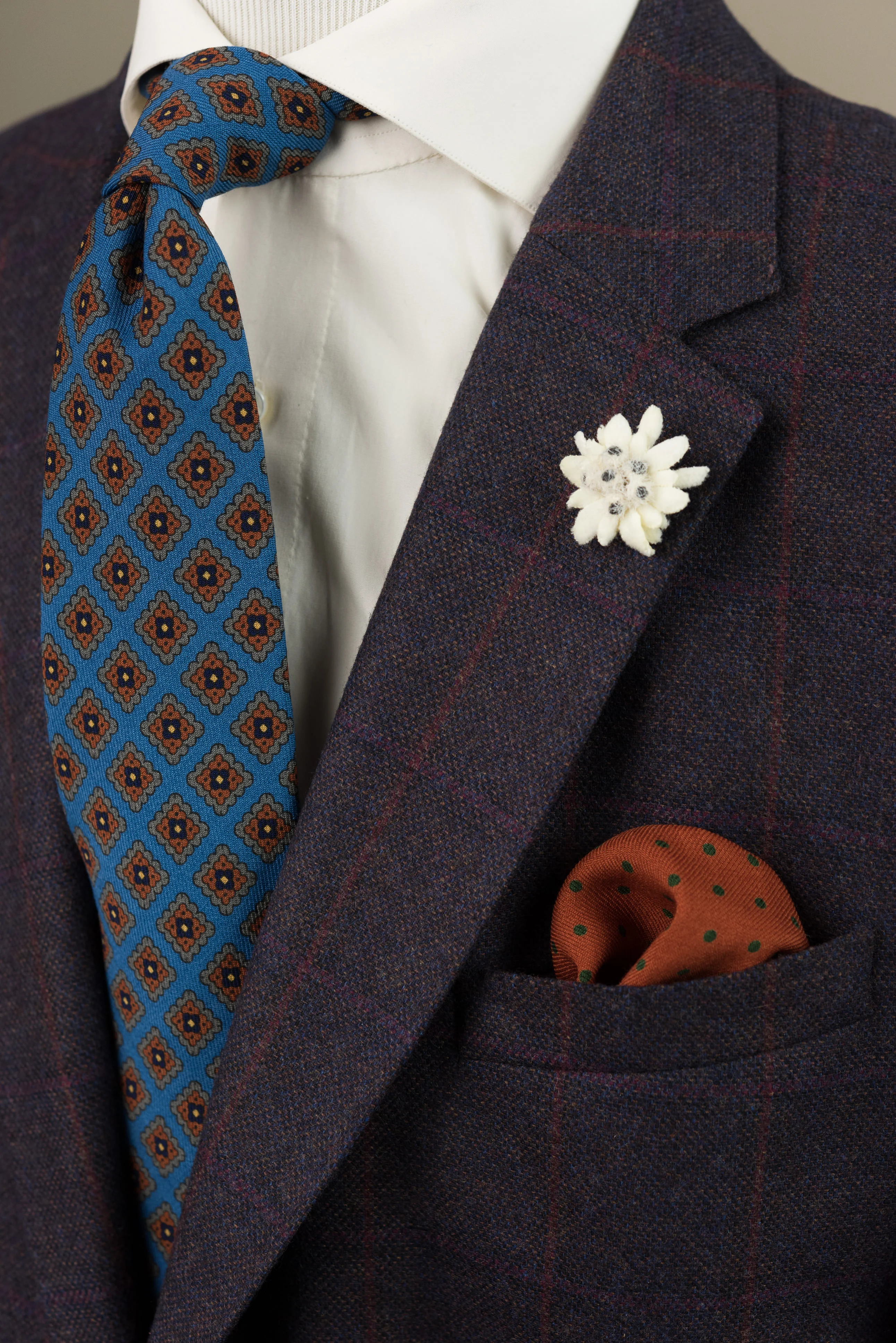 Mohair Blue Geometric Wool Challis Tie - Image 11