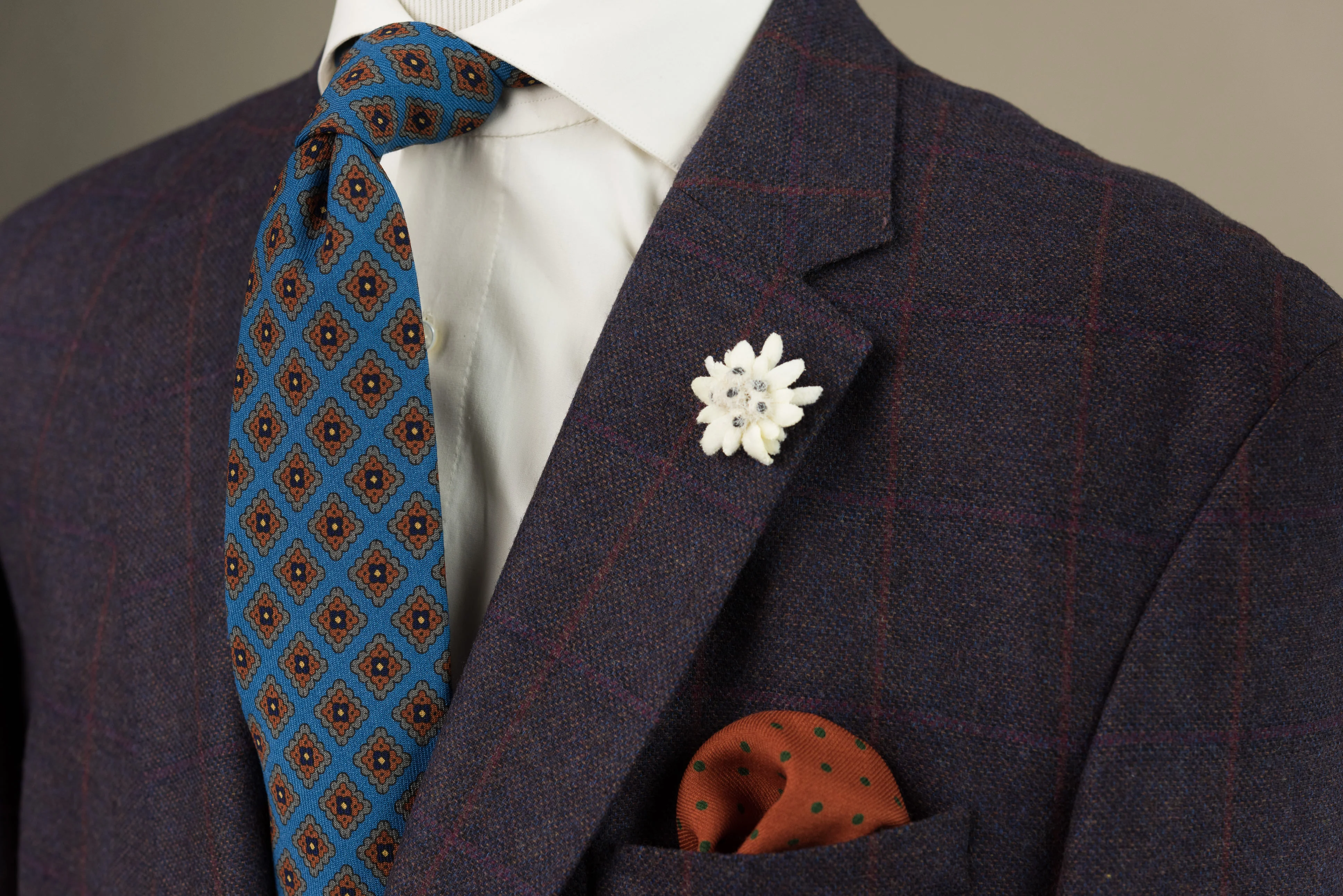 Mohair Blue Geometric Wool Challis Tie - Image 12
