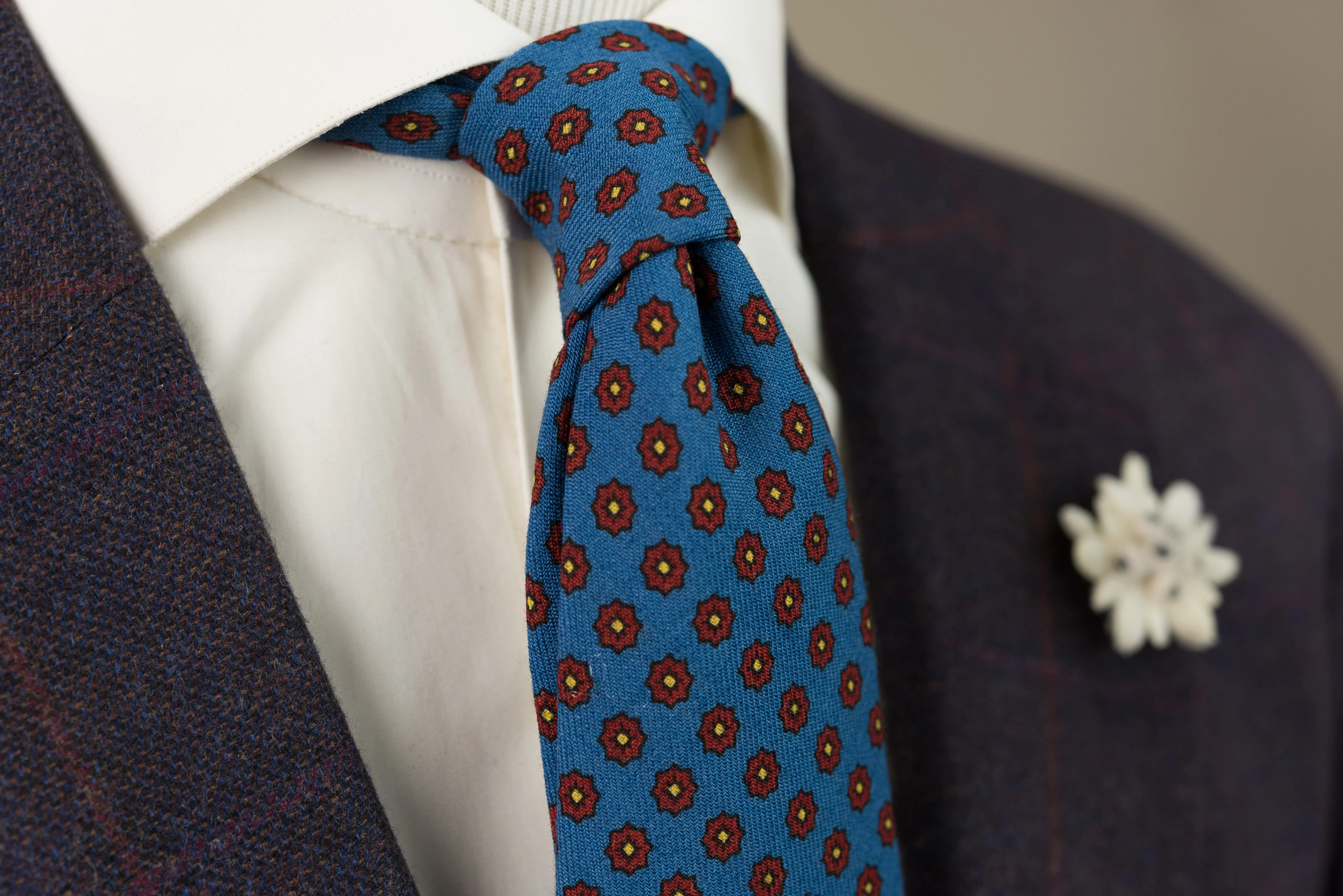 Mohair Blue Geometric Wool Challis Tie - Image 8