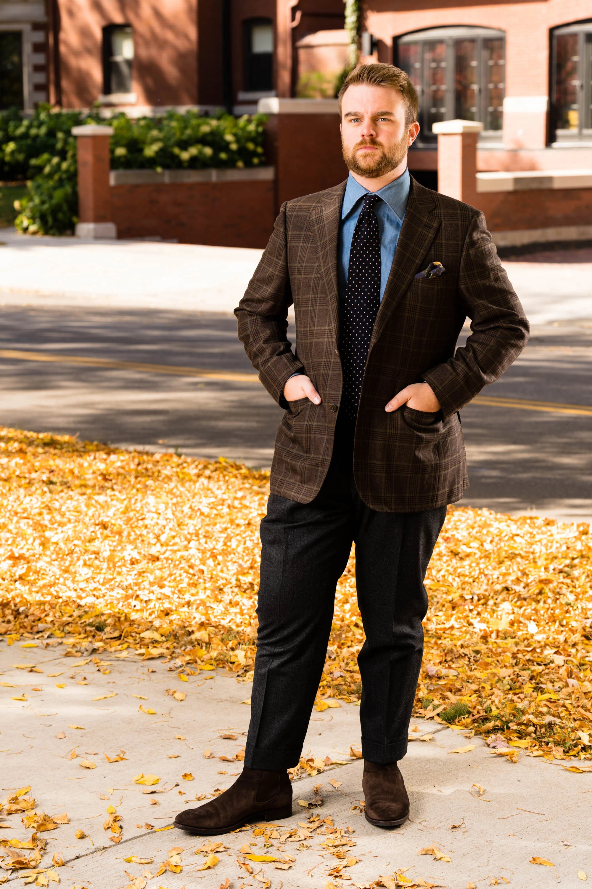 Navy & White Polka Dot Wool Challis Tie - Image 8