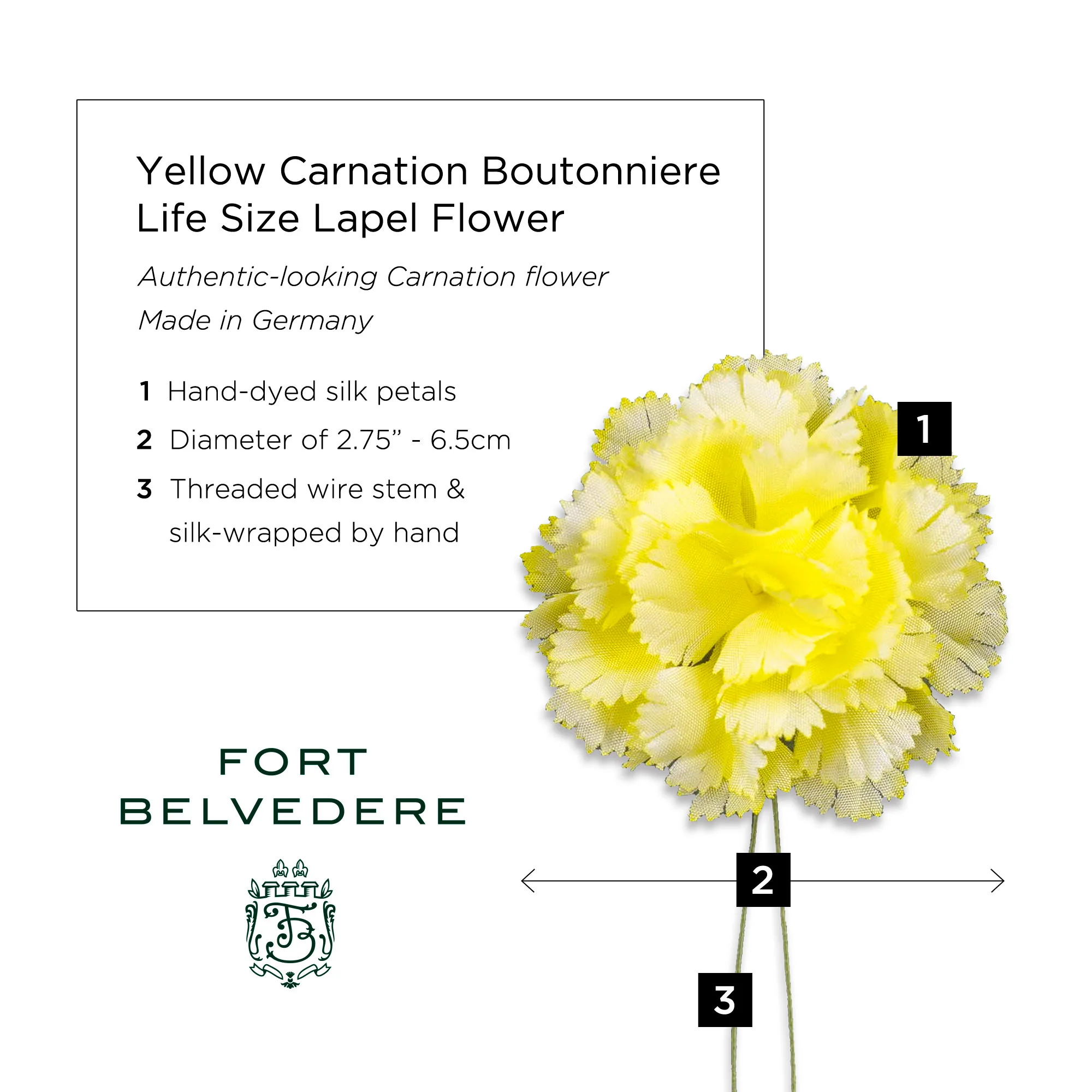 Mini Bright Yellow Carnation Silk Boutonnière Flower - Image 7